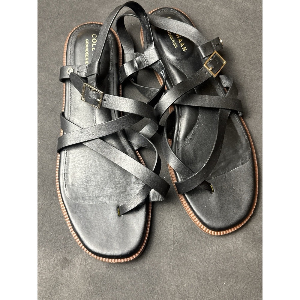 Cole Haan Grandseries Black Leather Strappy Sandals Gladiator Flat Minimalist 9B